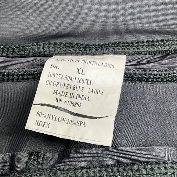 TuffRider Ladies Marathon Tights XL Charcoal Gray & Neon Blue 80% Nylon 20% Span - Picture 4 of 6